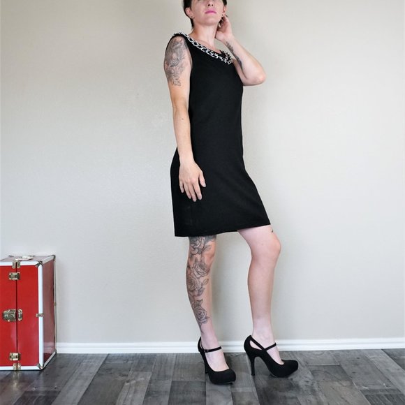 Armani Exchange Little Black Dress with Chain Neck - Picture 3 of 5